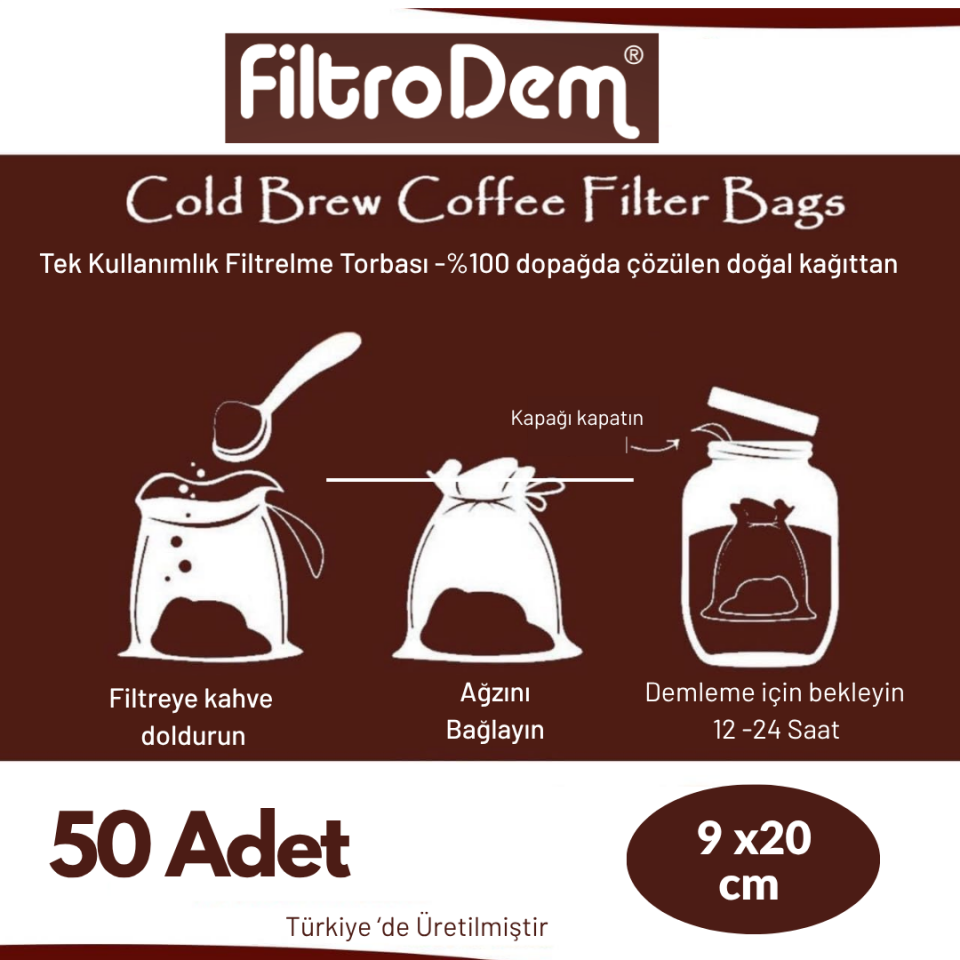 ColdBrew Kahve Demleme Filtre Torbası 9x20 cm (1 Lt Cold Brew Kahve Filtresi)