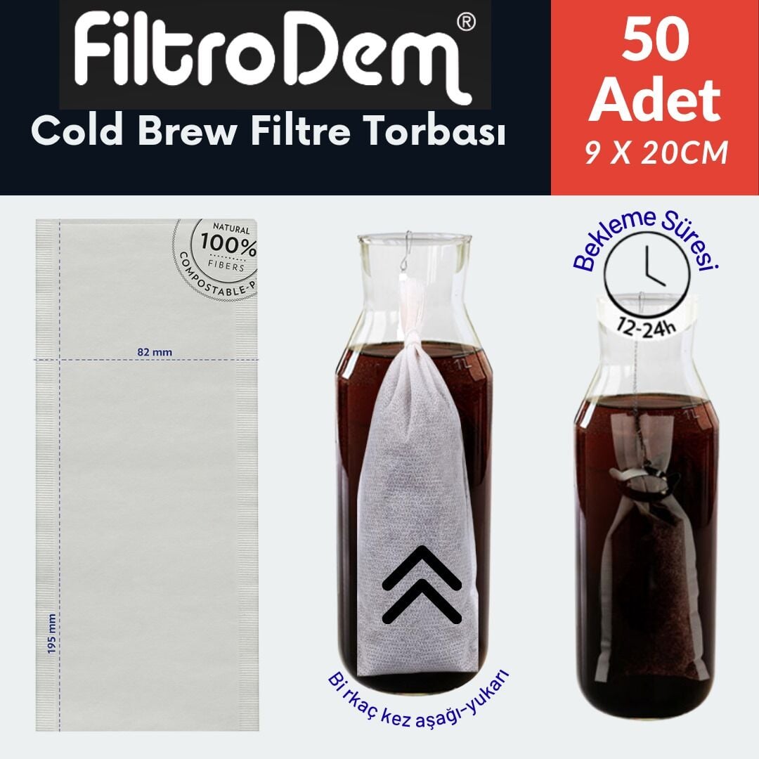 ColdBrew Kahve Demleme Filtre Torbası 9x20 cm (1 Lt Cold Brew Kahve Filtresi)