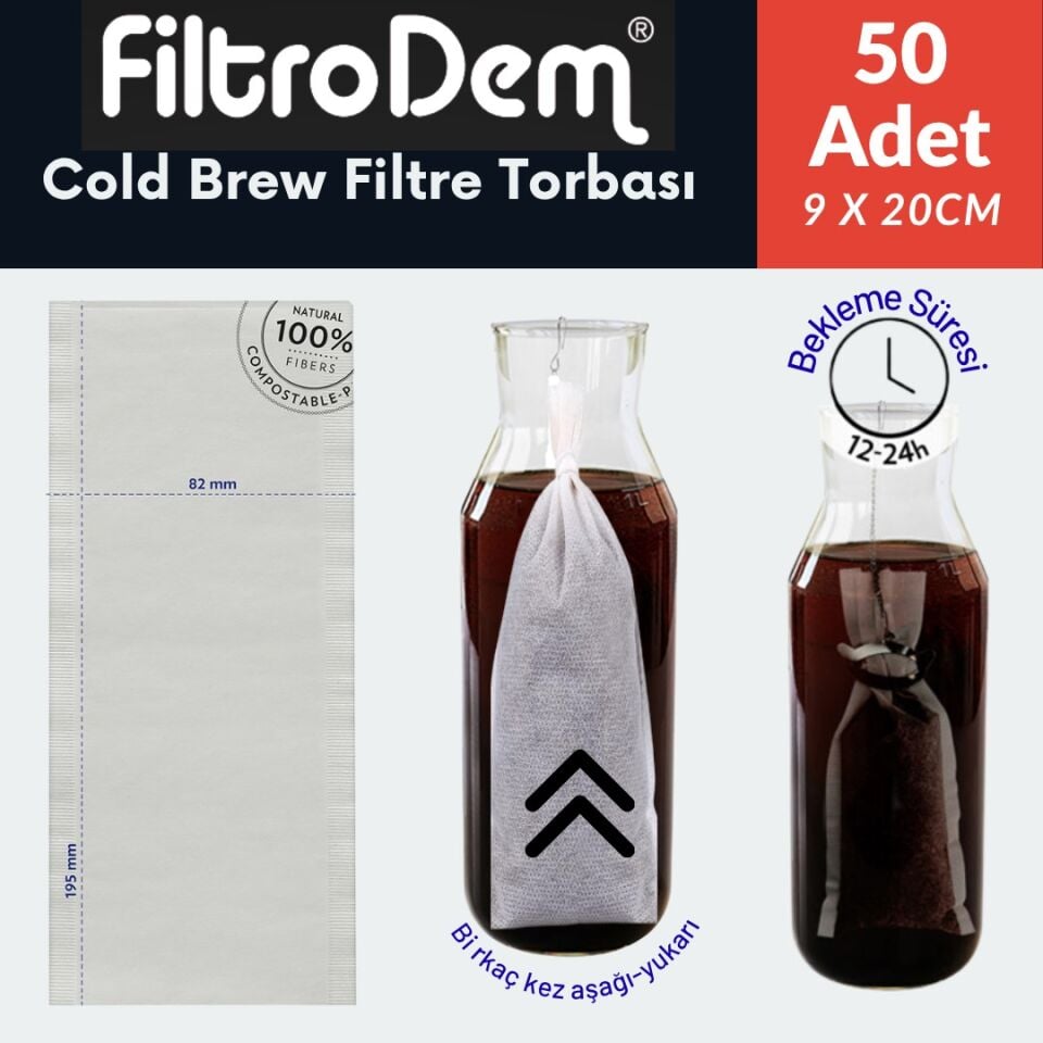ColdBrew Kahve Demleme Filtre Torbası 9x20 cm (1 Lt Cold Brew Kahve Filtresi)