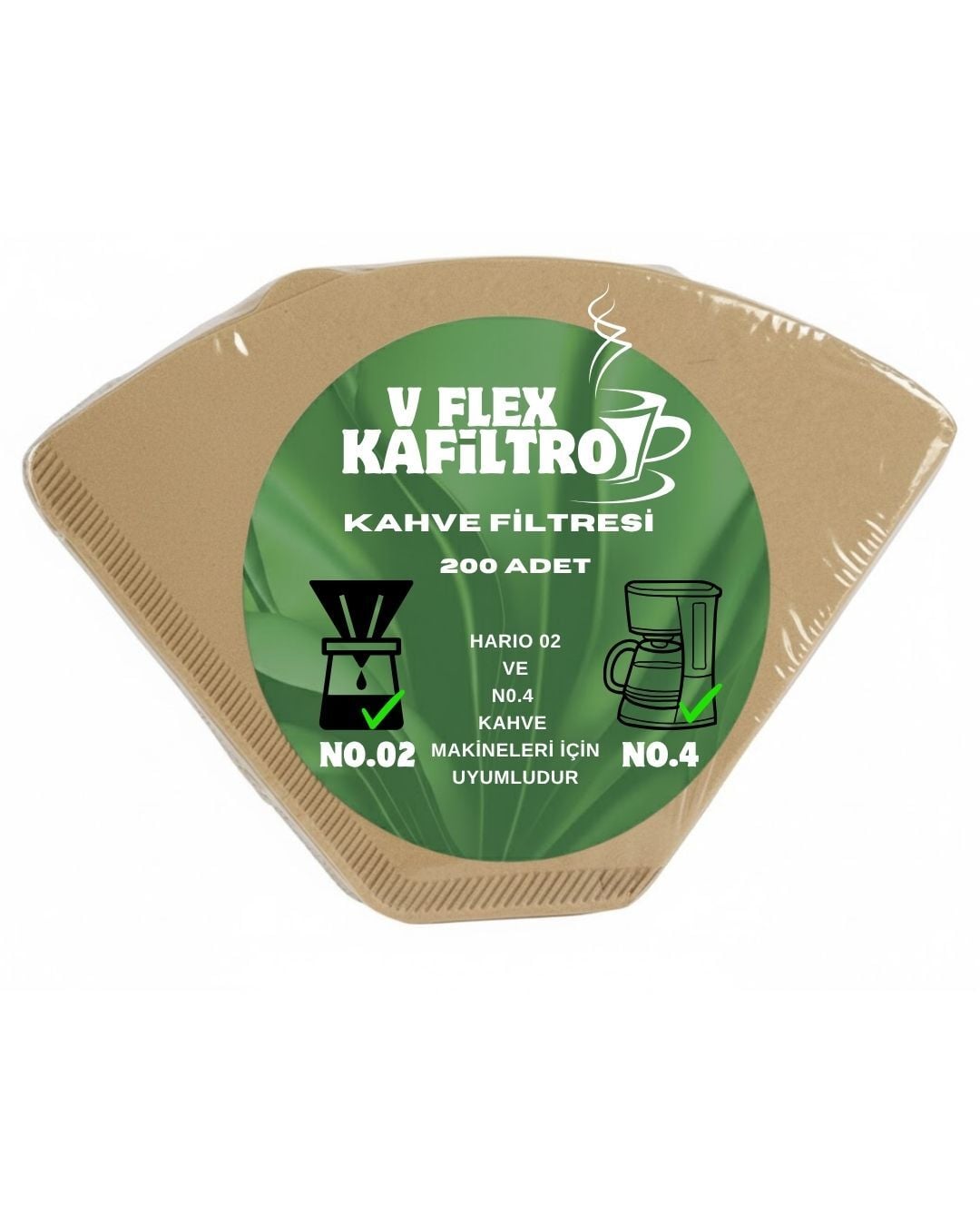 Kafiltro V Flex Kahve Filtresi No.4 Uyumlu – 200 Adet (Doğal, Ağartılmamış)