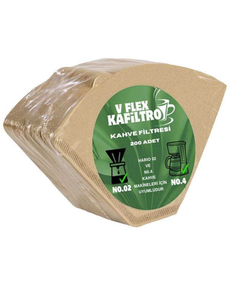 Kafiltro V Flex Kahve Filtresi Hario No.02 & No.4 Uyumlu – 200 Adet (Doğal, Ağartılmamış)