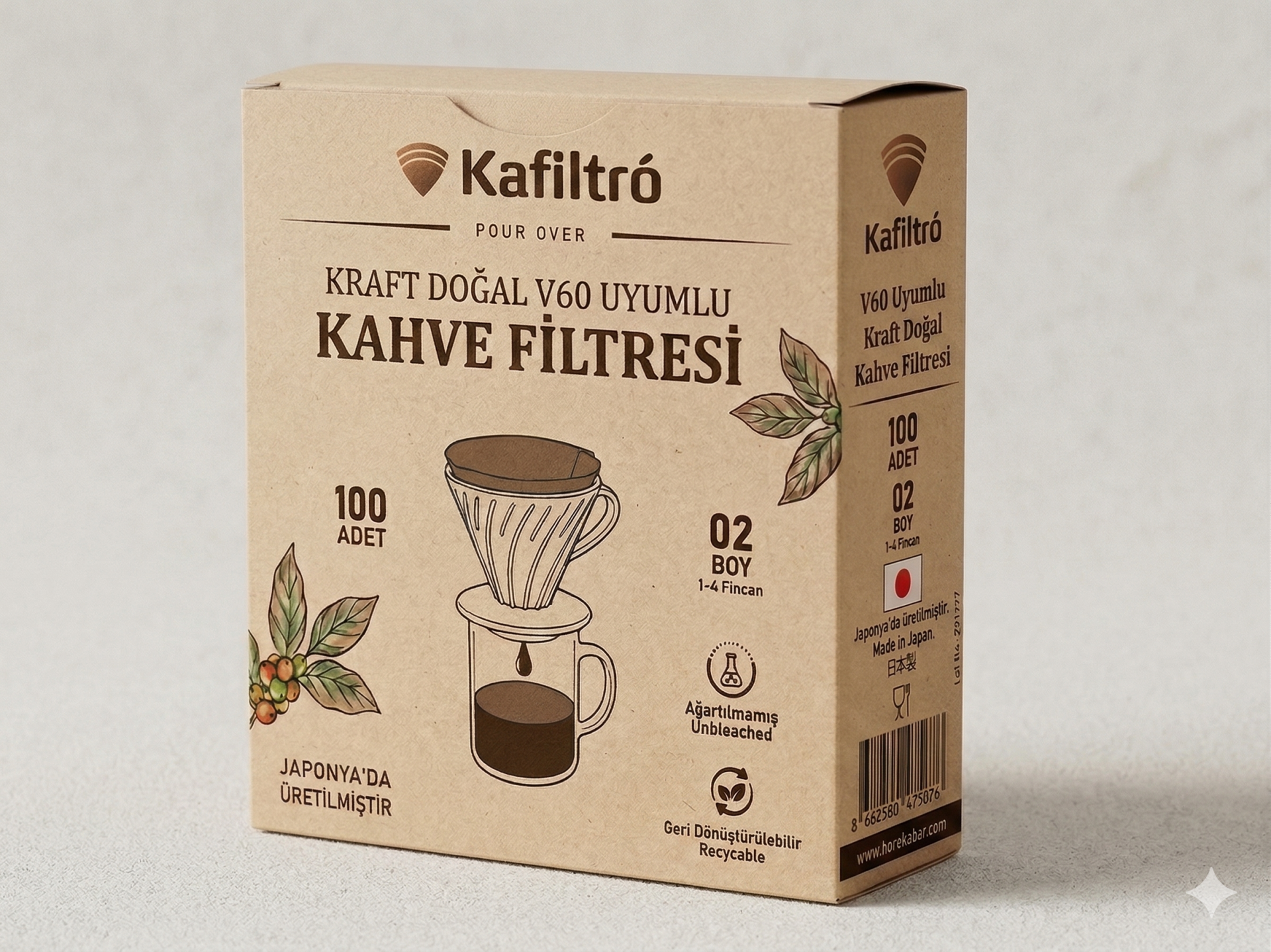 Kafiltro Hario V60 Uyumlu Kraft Kahve Filtresi Kağıdı (100 Adet)