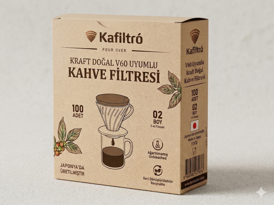 Kafiltro Hario V60 Uyumlu Kraft Kahve Filtresi Kağıdı (100 Adet)