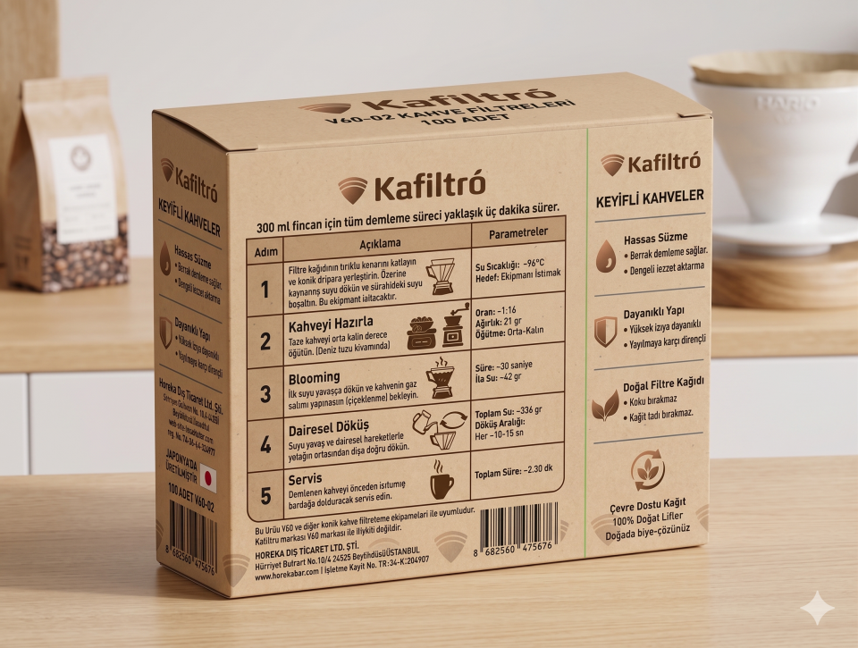 Kafiltro Hario V60 Uyumlu Kraft Kahve Filtresi Kağıdı (100 Adet)