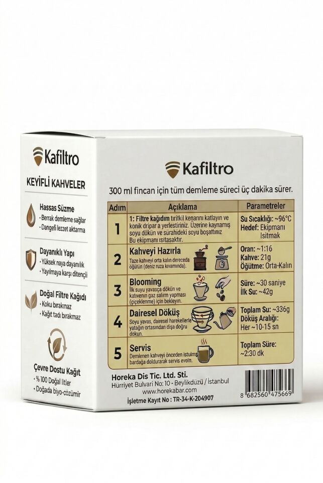 Kafiltro Hario V60-02 Uyumlu Beyaz Kahve Filtresi Kağıt (100 ADET)