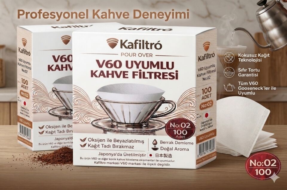 Kafiltro Hario V60-02 Uyumlu Beyaz Kahve Filtresi Kağıt (100 ADET)