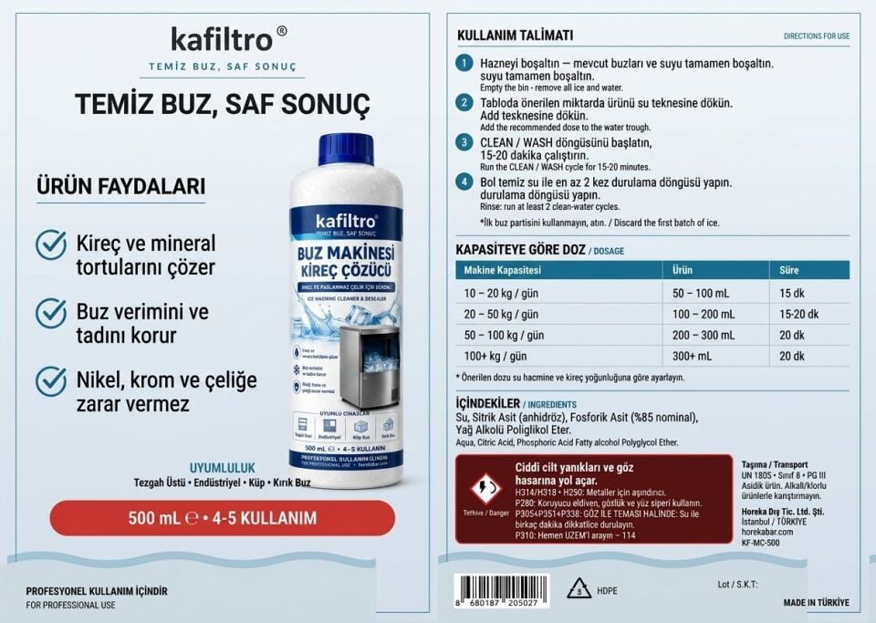 Kafiltro Buz Makinesi Kireç Çözücü (500 ml)