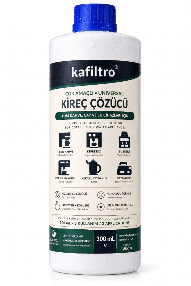 Kafiltro Çok Amaçlı Kireç Çözücü 300 ml - Kahve Makinesi, Çaydanlık, Kettle, Ütü ve Su Sebili İçin Kokusuz Kireç Temizleyici